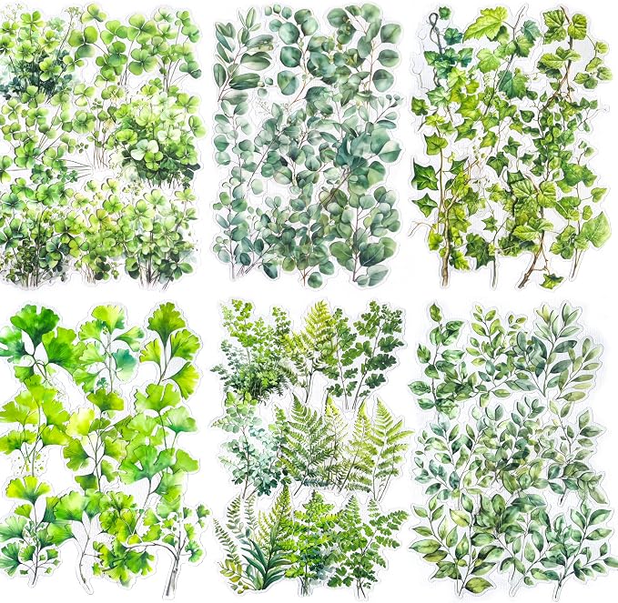120PCS Green Botanical Leaf Scrapbook Stickers - Image 2