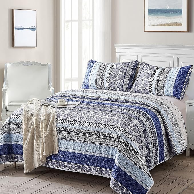 WONGS BEDDING Boho Quilt Set King Size, Lightweight Bedspread Coverlet Bedding - Image 2