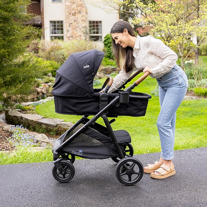 Joie Ginger 4-in-1 Convertible Pramette and Stroller, Height Adjustable seat, All-Wheel Suspension, Extra Storage – for Newborns and Toddlers (Evergreen)