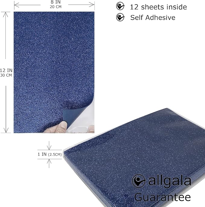 Allgala 12 Pack Glitter EVA Foam Paper 8 x 12inch Sheets-Navy Blue Color - Image 2