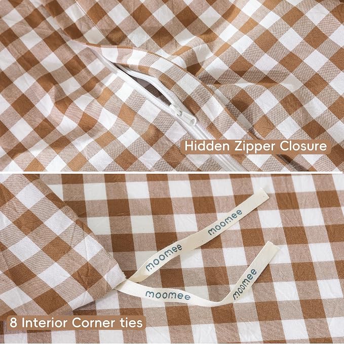MooMee Gingham Duvet Cover Set 100% Washed Cotton Linen Like Textured - Image 7