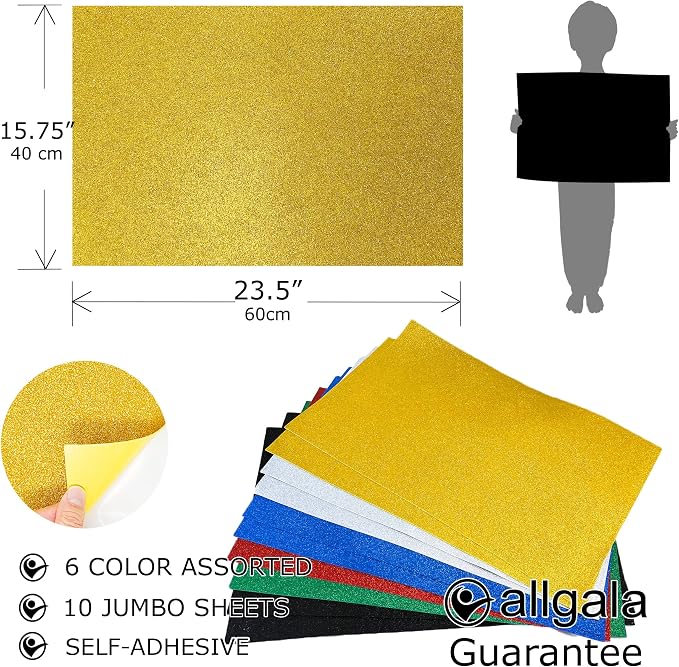 Allgala Jumbo Self-Adhesive Glitter EVA Foam Sheets 10 Pack 16x24 inch Paper - Image 2