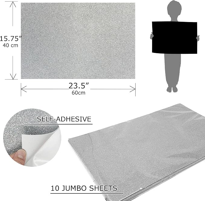 Allgala Jumbo Self-Adhesive Glitter EVA Foam Sheets 10 Pack 16x24 inch Paper - Image 2