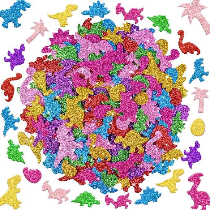 Foam Stickers, 7 Sheets 3D Glitter Foam Dinosaur Stickers by Unknown