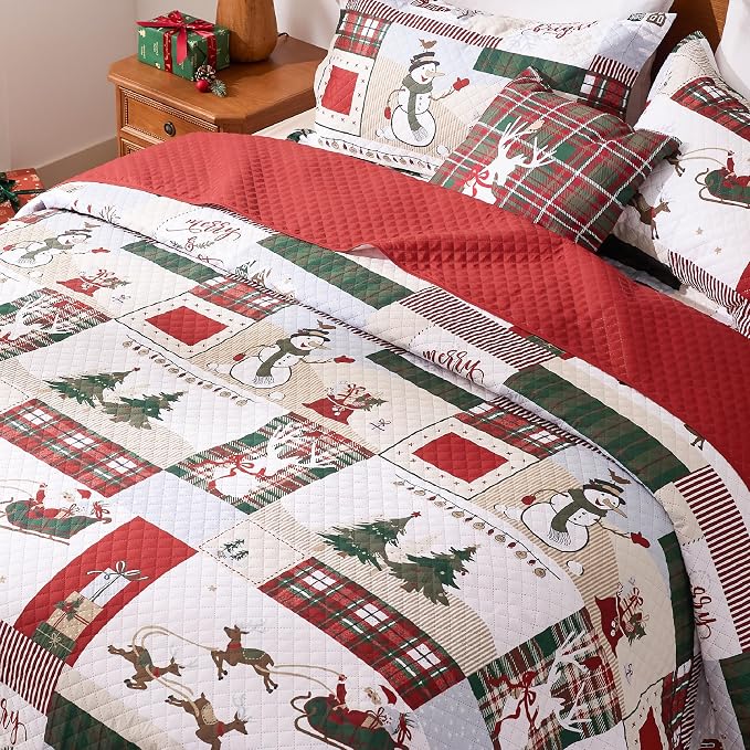PPOLCA Christmas King Quilt Bedding Set, Snowman Printed Lightweight Reversible - Image 4