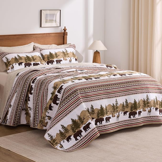 PPOLCA Cabin King Quilt Bedding Set, Christmas Lightweight Reversible Rustic - Image 5