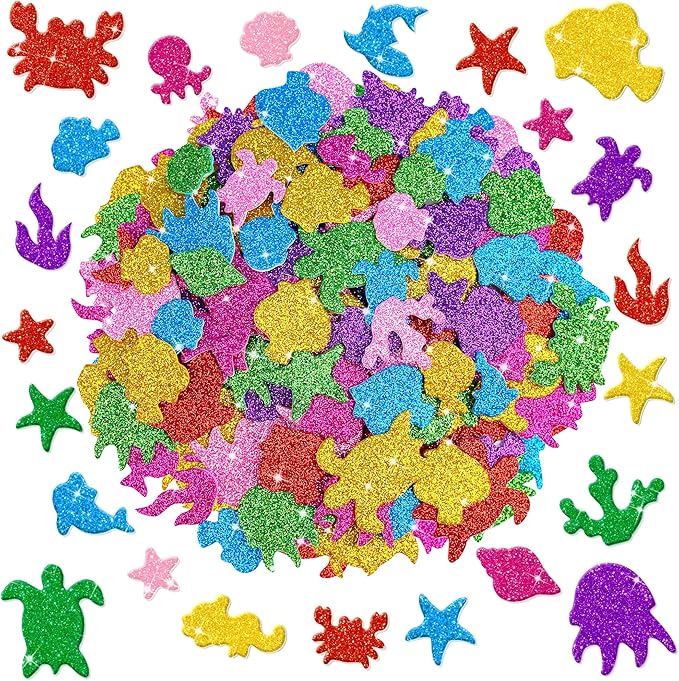 Foam Stickers, 7 Sheets 3D Glitter Foam Ocean Stickers, Self-Adhesive EVA Foam by Unknown