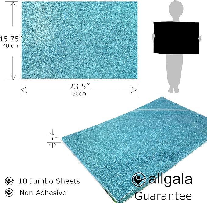 Allgala Jumbo Glitter EVA Foam Sheets 10 Pack 16x24 inch Paper Sheets- Light - Image 2
