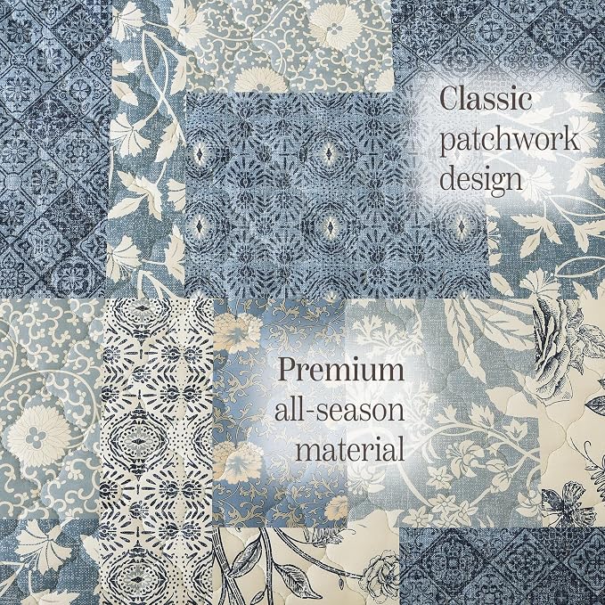 BLOOMHAVEN Quilt Set Twin Size, Patchwork Blue Floral Quilt Sets, Reversible - Image 6
