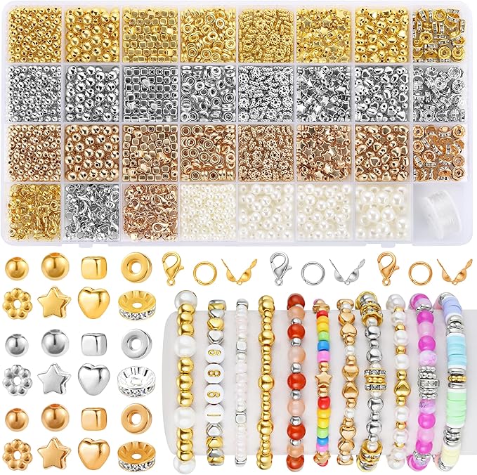 Funtopia Spacer Beads Bracelet Making Kit, Round Pearls and Lobster Clasps - Image 6