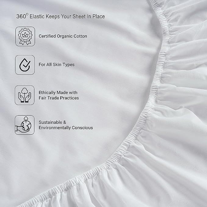 LANE LINEN 100% Organic Cotton Pure White Full Sheets Set, 4-Piece Pure Organic - Image 6