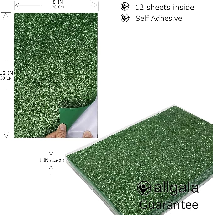 Allgala 12 Pack Glitter EVA Foam Paper 8 x 12inch Sheets-Green Color - Image 2