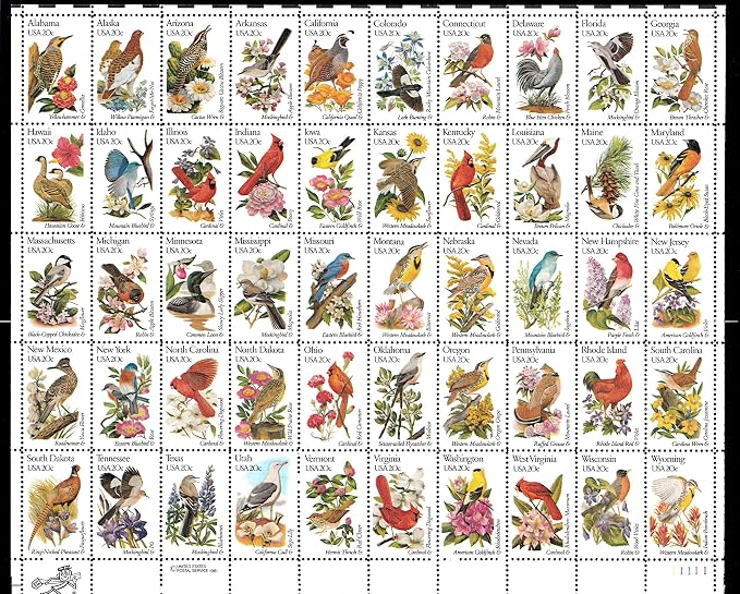 State Birds & Flowers Sheet of 50 20c Stamps by United+States+Postal+Service