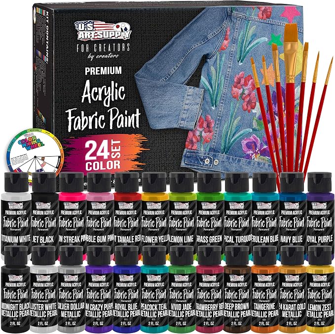 U.S. Art Supply 24 Color Permanent Acrylic Fabric Paint Set, by USArtSupply