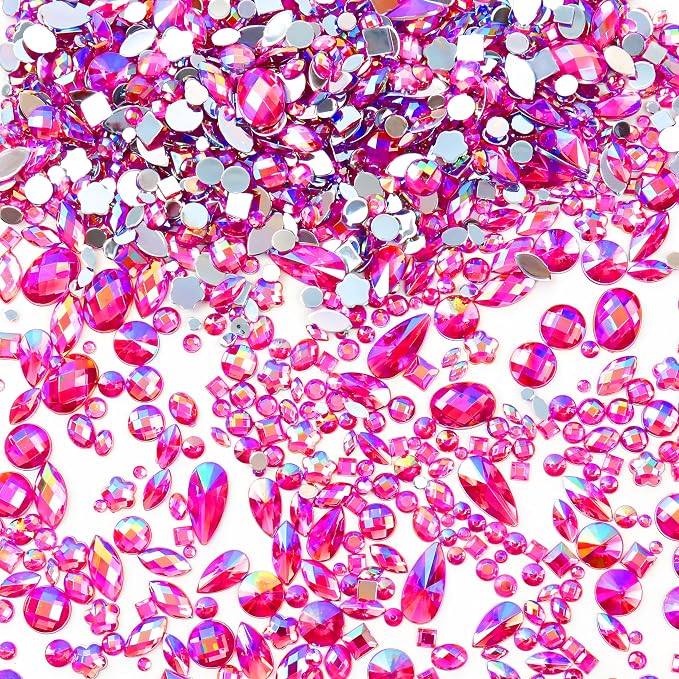 1200Pcs Crystal Gems for Crafts Mix Sizes Flatback Rhinestone Acrylic AB by Jyukan