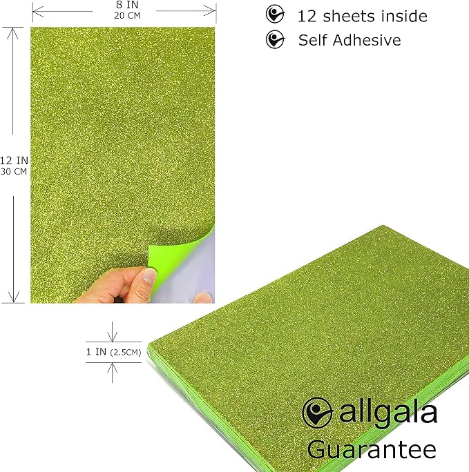 Allgala 12 Pack Glitter EVA Foam Paper 8 x 12inch Sheets-Lime Color - Image 2