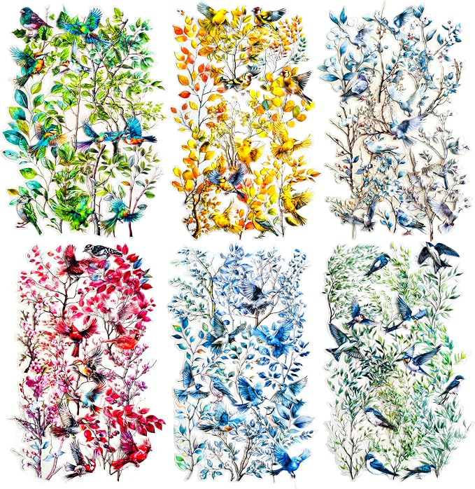 120-Piece Clear Bird & Floral Branch Sticker by YOKSAS