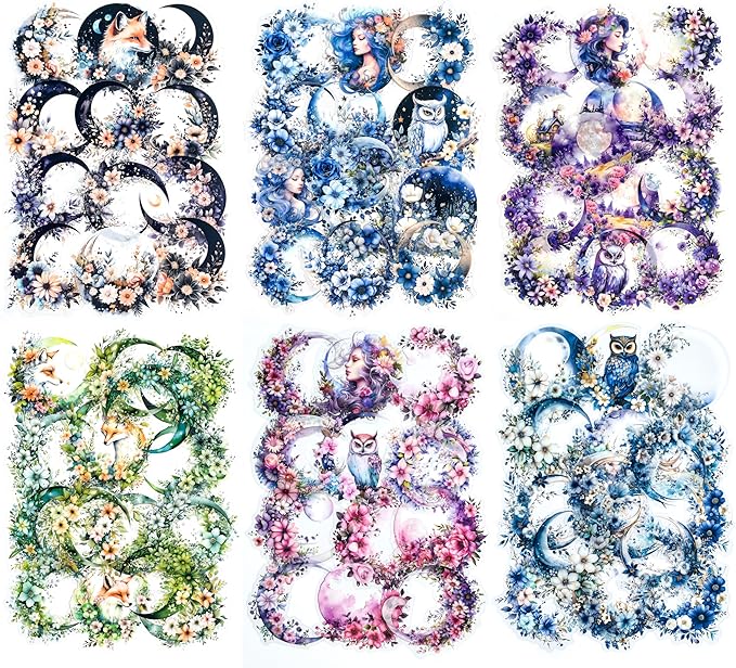 120Pcs Fantasy Moon Flower Scrapbook Stickers by YOKSAS