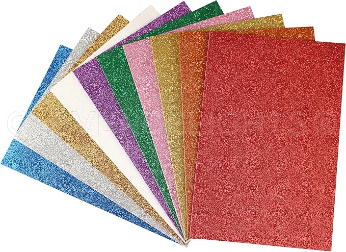 10 Pack - CleverDelights 8" x 12" Glitter Foam Sheets - Assorted Colors - Large by CleverDelights