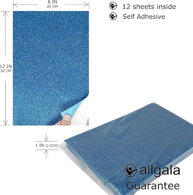 Allgala 12 Pack Glitter EVA Foam Paper 8 x 12inch Sheets-Blue Color - Image 2