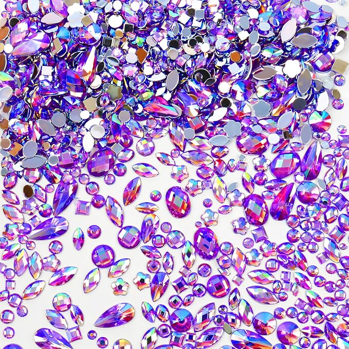 1200Pcs Crystal Gems for Crafts Mix Sizes Flatback Rhinestone Acrylic AB by Jyukan