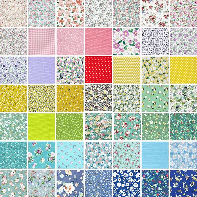 Aubliss 200pcs 100% Cotton Fabric Bundle 4" x 4" PreCut Fat Squares Sheets - Image 7