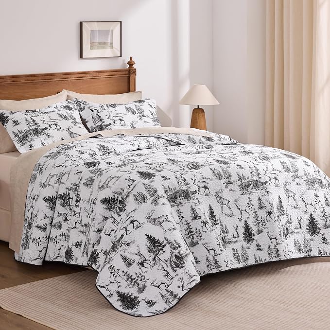 PPOLCA Rustic Twin Quilt Bedding Set, Christmas Lightweight Reversible Cabin - Image 5