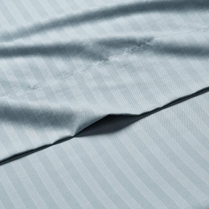 Amazon Basics Deluxe Microfiber Bed Sheets Full Size, Spa Blue Striped - Image 4