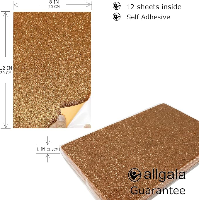 Allgala 12 Pack Glitter EVA Foam Paper 8 x 12inch Sheets-Orange-Color - Image 2
