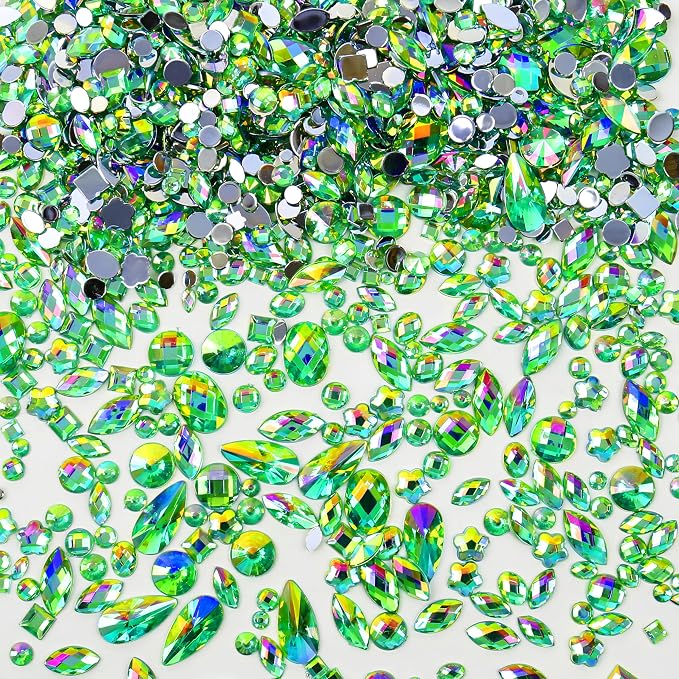 1200Pcs Crystal Gems for Crafts Mix Sizes Flatback Rhinestone Acrylic AB by Jyukan