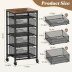 Rolling Cart with Drawers, 5-Drawer Storage Cart on Wheels with Vintage Wooden - Image 2