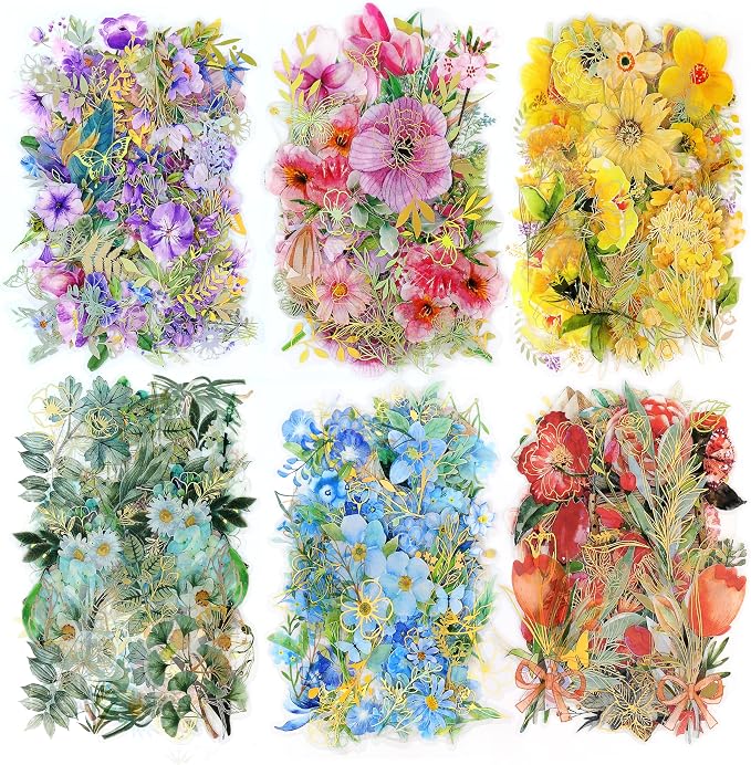 240Pcs Gilt Flower Stickers for Scrapbooking, Self-Adhesive Floral Stickers by Weenkilly