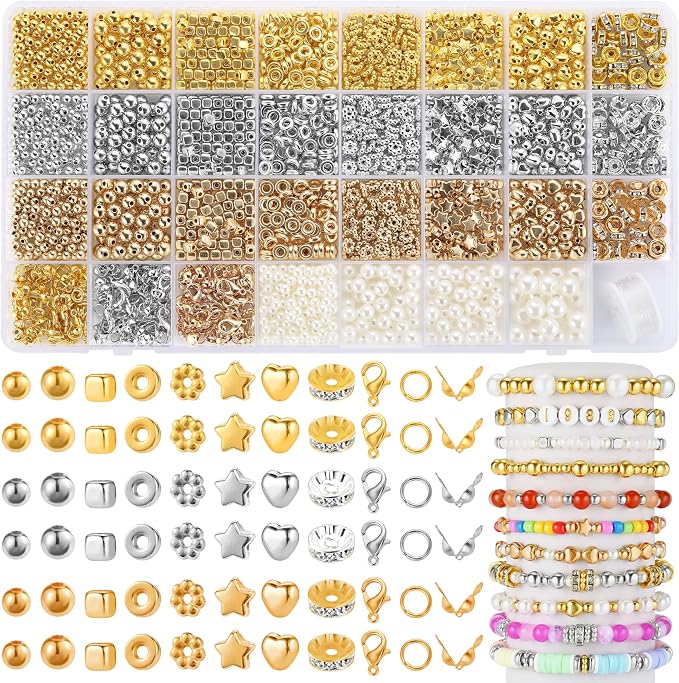 Funtopia Spacer Beads Bracelet Making Kit, Round Pearls and Lobster Clasps by Funtopia