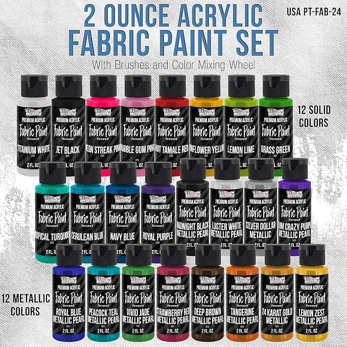 U.S. Art Supply 24 Color Permanent Acrylic Fabric Paint Set, - Image 2