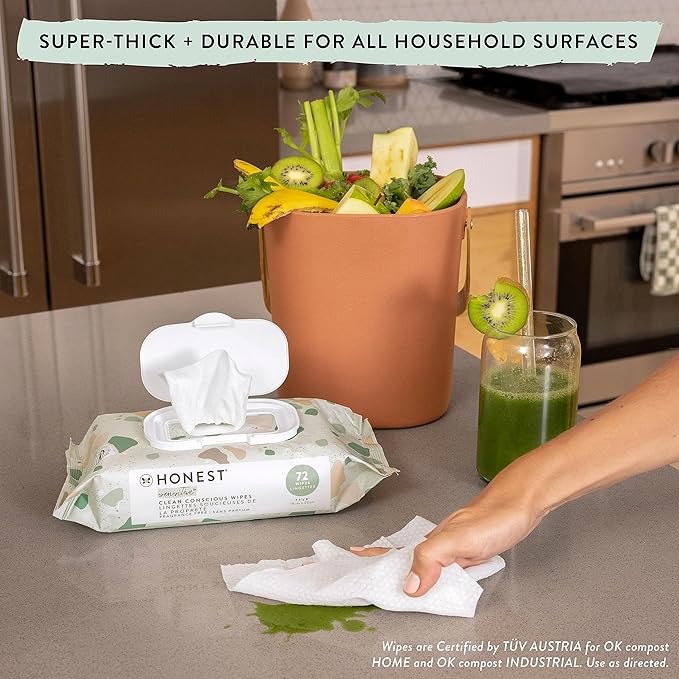 The Honest Company Clean Conscious Multi-Use Wipes Hypoallergenic and Unscented for Sensitive Baby Skin Over 99% Water Compostable Plant Based Baby Wipes Pattern Play 60 Count