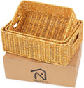 Baskets for Organizing, Undershelf Wicker Storage, Hand Woven Organizer for Closet Organization, Rectangular, Set of 3, Amber