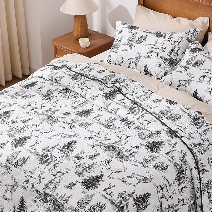 PPOLCA Rustic Queen Quilt Bedding Set, Christmas Lightweight Reversible Cabin - Image 4
